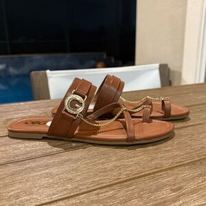 Brown Sandals with Gold Chain Detail